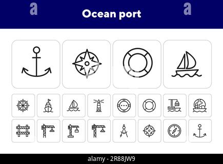 Ocean port icons Stock Vector