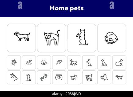 Home pets line icon set Stock Vector