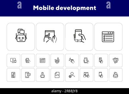 Mobile development line icon set Stock Vector