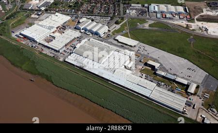 aerial view of BAE Systems Brough, part of the Humber Enterprise Park and Brough Business Centre, Brough, East Yorkshire Stock Photo