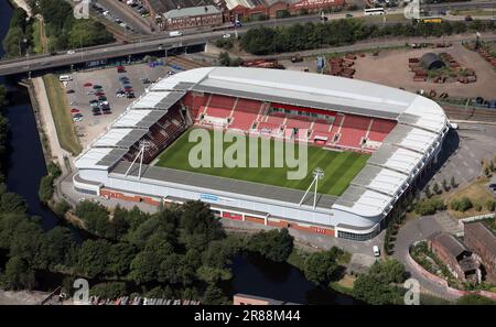 aerial view of Rotherham United's AESSEAL New York Stadium, Rotherham, South Yorkshire Stock Photo