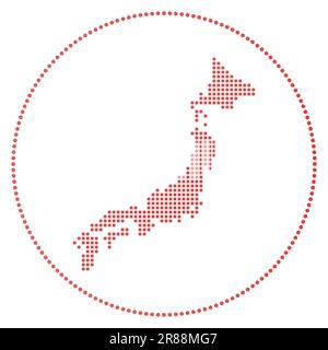 Japan digital badge. Dotted style map of Japan in circle. Tech icon of the country with gradiented dots. Vibrant vector illustration. Stock Vector