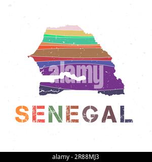 Senegal map design. Shape of the country with beautiful geometric waves and grunge texture. Creative vector illustration. Stock Vector