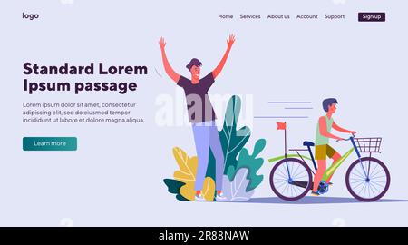 Dad teaching son riding bike Stock Vector