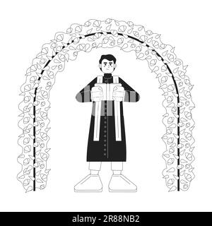 Hindu wedding officiant monochrome concept vector spot illustration Stock Vector