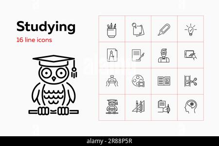 Studying line icon set Stock Vector