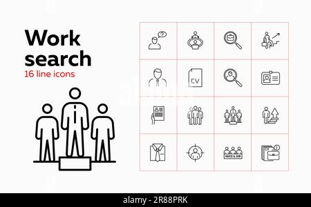 Work search line icon set Stock Vector
