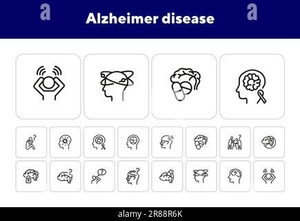 Alzheimer disease line icon set Stock Vector