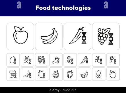 Food technologies line icon set Stock Vector