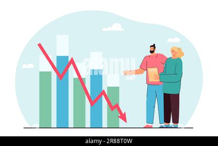 Sad business people looking at financial bar graph going down Stock Vector