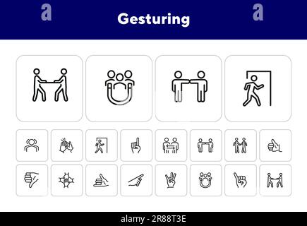 Gesturing line icon set Stock Vector