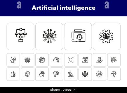 Artificial intelligence line icon set Stock Vector