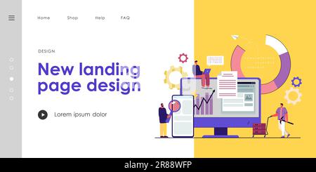 Tiny programmers in analysis process of data Stock Vector