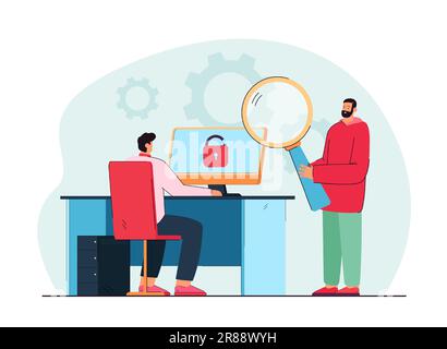 Person sitting in front of computer with lock on screen Stock Vector