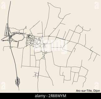 Street roads map of the ARC-SUR-TILLE QUARTER, DIJON Stock Vector