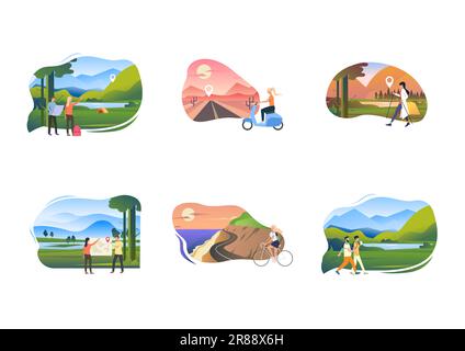 Set of young people enjoying active leisure Stock Vector