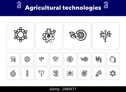 Agricultural technologies line icon set Stock Vector
