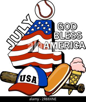 July 4th baseball, god bless America Stock Vector