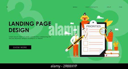 Tiny people doing priorities checklist flat vector illustration Stock Vector
