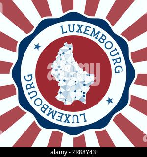 Luxembourg Badge. Round logo of country with triangular mesh map and radial rays. EPS10 Vector. Stock Vector