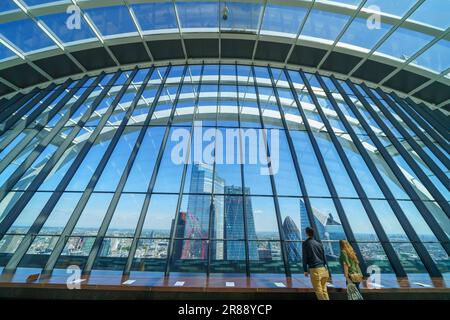 LONDON, UK. Sky Garden is Europe's highest green space located on top of 20 Fenchurch Street with spectacular views across London. Wide angle view. Stock Photo