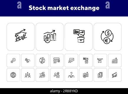 Stock market exchange line icon set Stock Vector