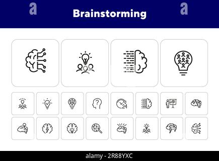 Brainstorming line icon set Stock Vector