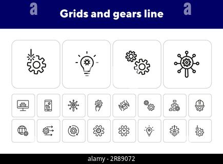 Grids and gears line icons Stock Vector