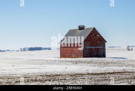 Red Barn In Countryside Winter Stock Photo