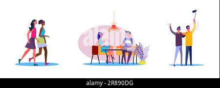 Set of casual people spending time together Stock Vector