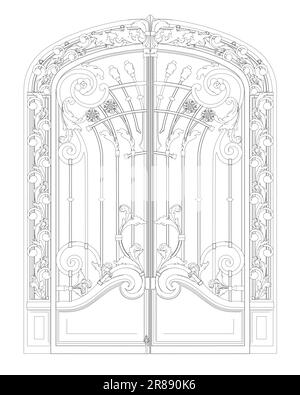 Outline Fence gate isolated cartoon icon. Vector metal entrance. Vector illustration fence gate on white background. Vector illustration fence gate wh Stock Vector