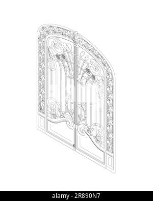 Outline Fence gate isolated cartoon icon. Vector metal entrance. Vector illustration fence gate on white background. Vector illustration fence gate wh Stock Vector
