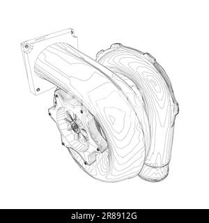 Steam turbine rotor operation. Vector illustration. Automotive turbine outline. Stock Vector