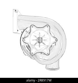 Steam turbine rotor operation. Vector illustration. Automotive turbine outline. Stock Vector