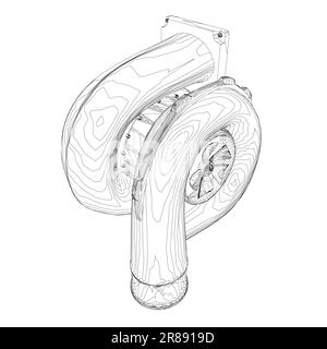 Steam turbine rotor operation. Vector illustration. Automotive turbine outline. Stock Vector