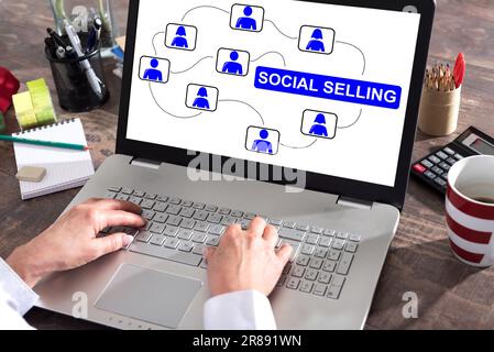 Social selling concept shown on a laptop screen Stock Photo