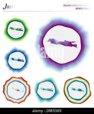 Java badge. Bright gradient logo of island in low poly style ...