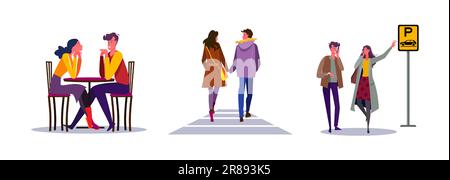 Set of couple on romantic date Stock Vector