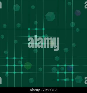 Abstract pattern of meshes and cubes on a dark green background vector pattern Stock Vector