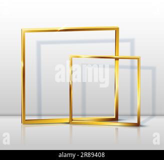 3d realistic vector golden frames on gray background. Stock Vector