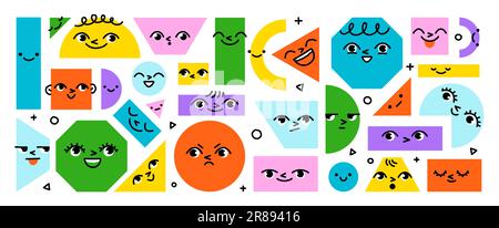 Various geometric figures with faces Stock Vector