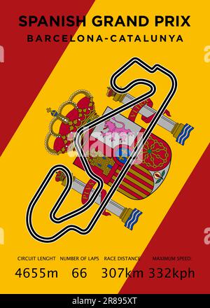 The Circuit de Barcelona-Catalunya (Catalan pronunciation: [siɾˈkujd də bəɾsəˈlonə kətəˈluɲə]) is a 4.657 km (2.894 mi) motorsport race track in Montm Stock Vector