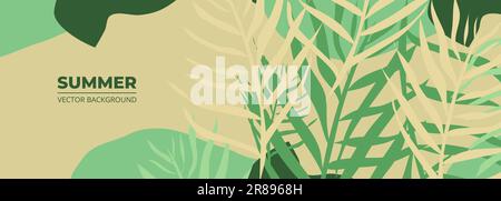 Summer background with tropical leaves. Wide vector abstract floral banner. Vector illustration Stock Vector