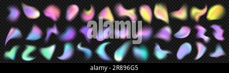 Holographic y2k chameleon blur spot abstract shape vector design. Aura gradient liquid soft texture. Modern glitch color blend paint brush effect. Vaporwave blurry dynamic fantasy isolated set Stock Vector