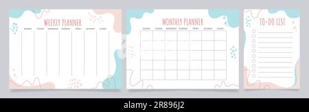Planners and to-do list worksheet design template set Stock Vector
