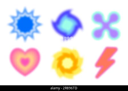 aesthetic y2k aura elements set. flower, blob, heart, butterfly