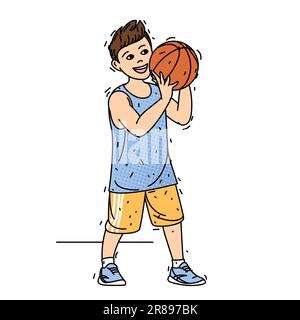 Boy basketball player throws ball in basket Vector Image