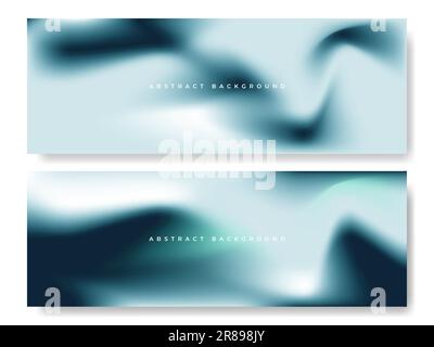 Bright blue green color holographic vector backgrounds set. Abstract sea wave color liquid gradient creative banners collection. Blurred soft blend Stock Vector