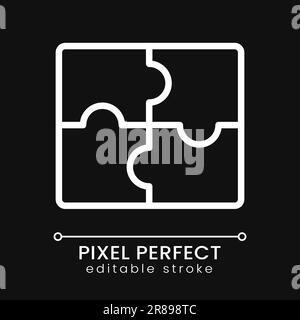 Jigsaw puzzle pieces pixel perfect white linear icon for dark theme Stock Vector