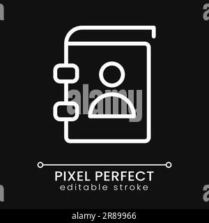 Contact book pixel perfect white linear icon for dark theme Stock Vector